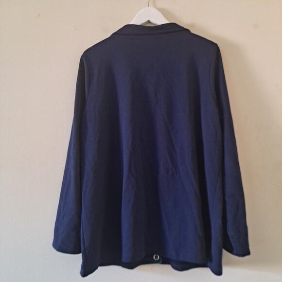 Susan Graver Navy & Green Button Down Terry Sweatshirt / Jacket - Size 1X - Picture 2 of 8
